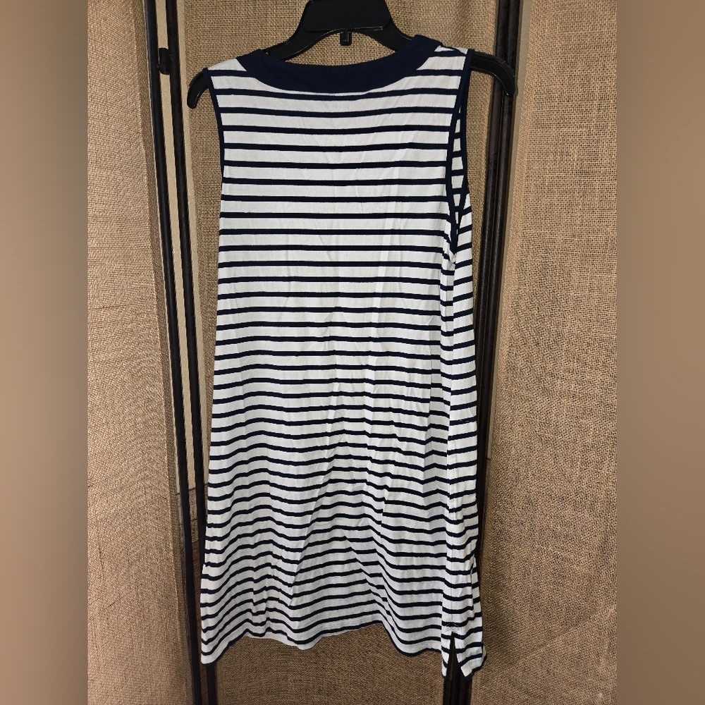 Women's Lands End Black White Stripe Nautical Shirt Dress With Pockets Size 6-8 - Picture 7 of 7
